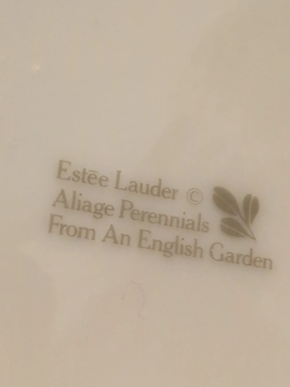Estee Lauder White Ceramic Pitcher with Green and Gold Leaf Band